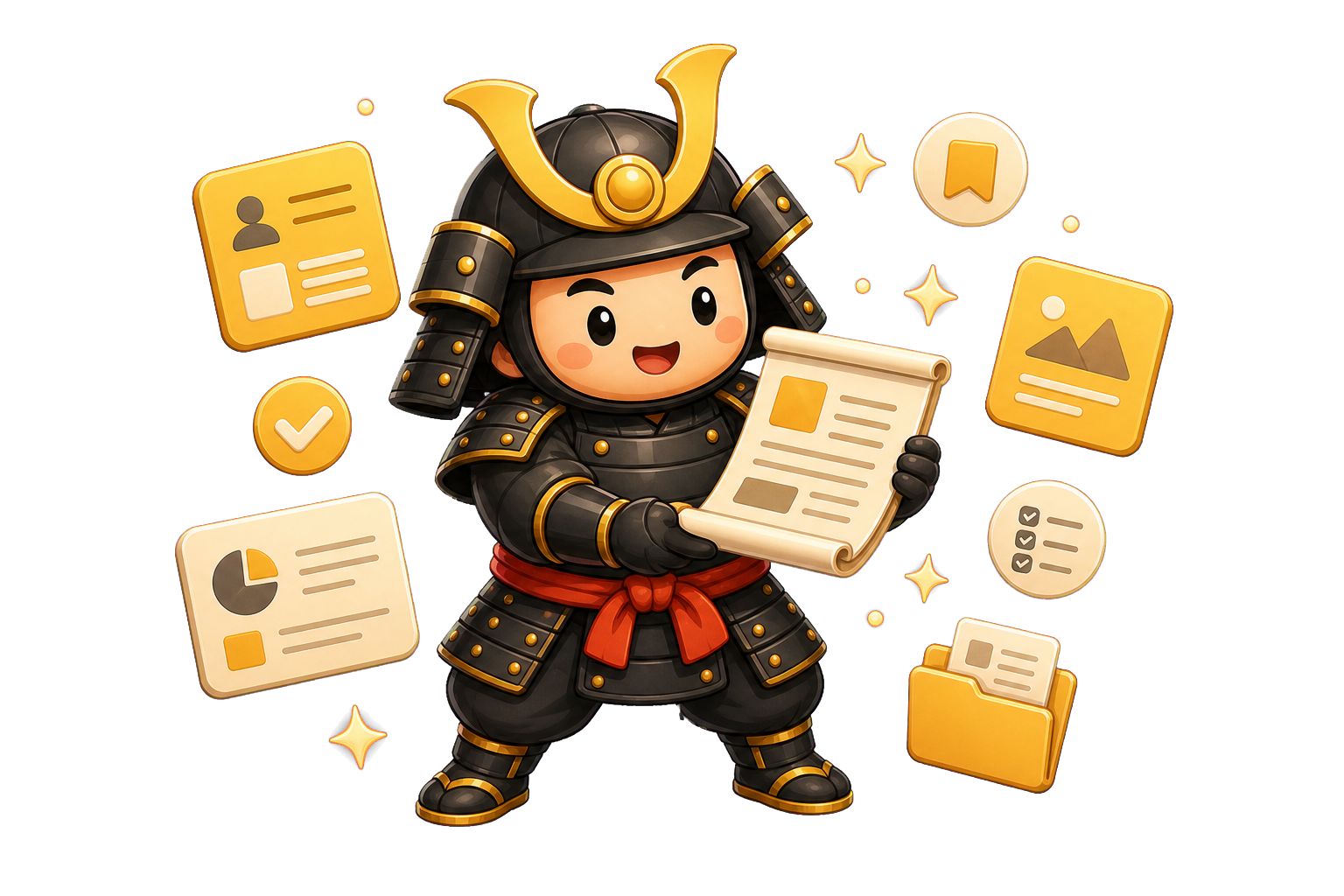 Il samurai HrRivo apre un rotolo di pergamena con appunti e approfondimenti HR